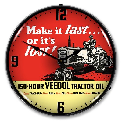 Collectable Sign & Clock | Veedol Tractor Oil LED Wall Clock Retro/Vintage, Lighted