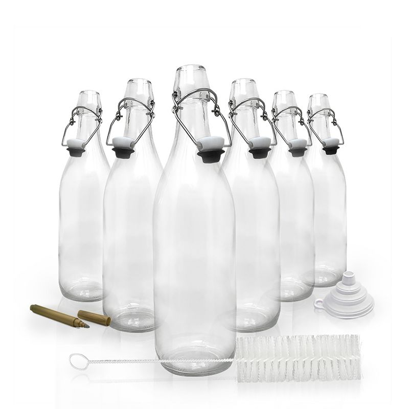 Nevlers Round Airtight Swing Top Bottles - Glass 33oz (6pk), 1 of 15