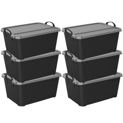 Life Story 55 Quart Black Stackable Lidded Storage Bins, Set of 6
