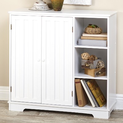 White Beadboard Buffet Cabinet with Storage Shelves