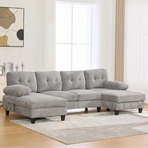 103.5" U-Shaped Sectional Sofa with Dual Chaise Lounges Chenille Fabric Couch with Storage & Armrest Pillows -- Frevyn - 1 of 4