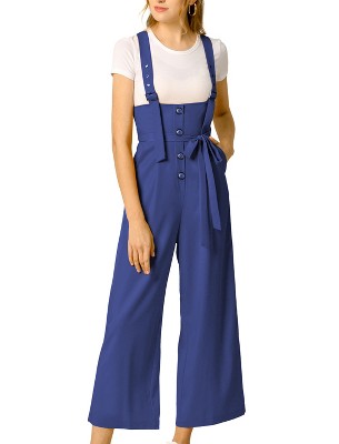 Allegra K Women's High Waist Wide Leg Belted Button Long Overalls Jumpsuit