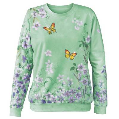 Collections Etc Butterfly Floral Sweatshirt