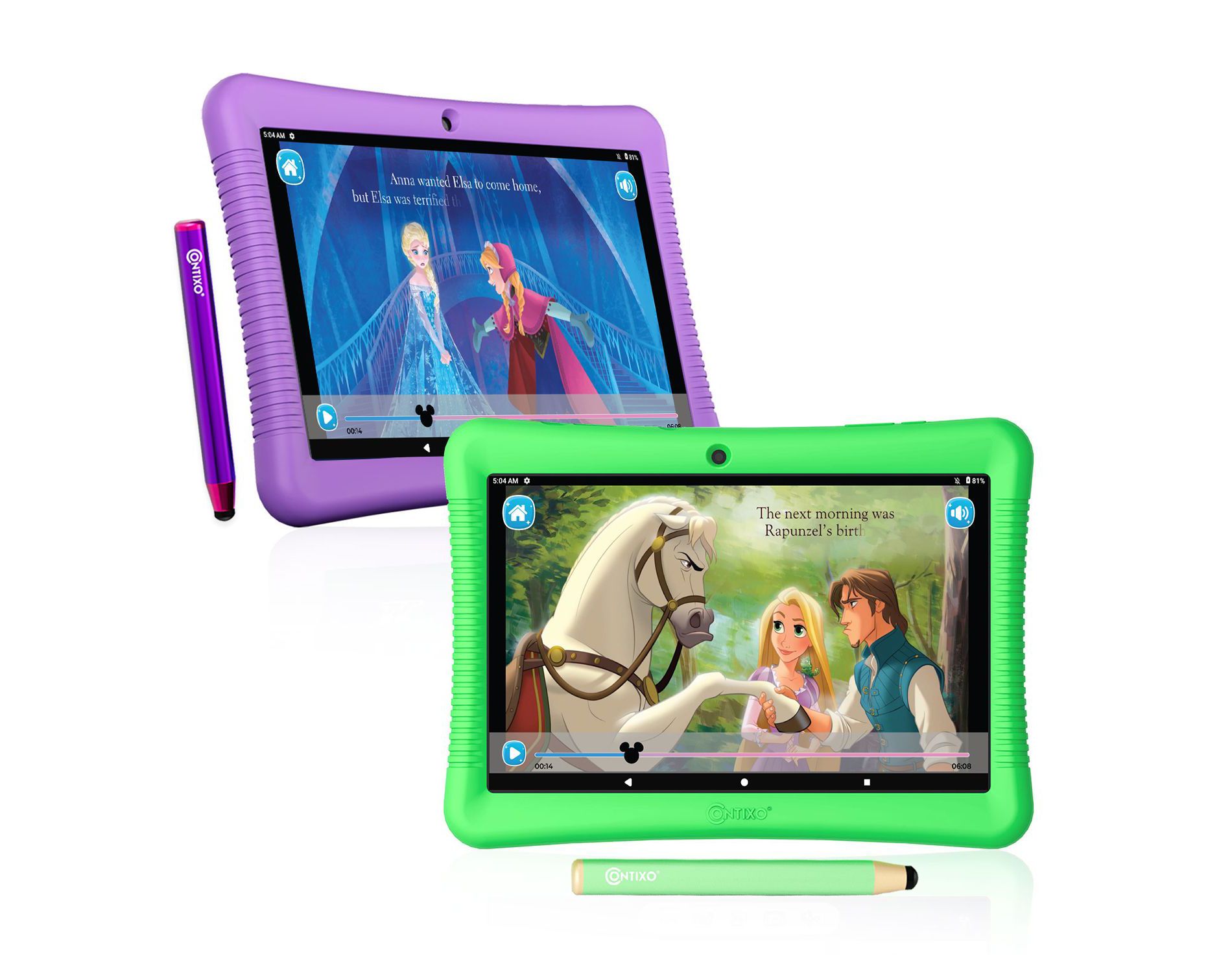 Buy 2: Contixo K102 10" Inch Kids Tablet Bundle Value Pack, Kids Tablets Parental Control, 32GB, Wi-Fi, w/ Teacher Approved Apps  -Purple & Green