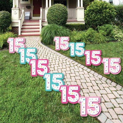 Big Dot of Happiness Girl 15th Birthday - Lawn Decorations - Outdoor Teen Birthday Party Yard Decorations - 10 Piece