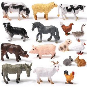 16-Piece Realistic Animal Figures Set, Mini Jungle & Farm Toys for Educational Playsets and Cake Topper Decorations - 1 of 4