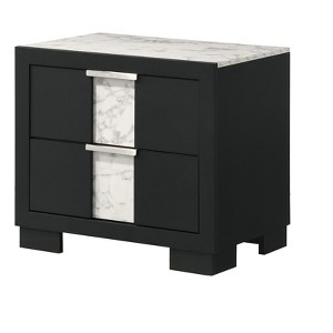 1pc Contemporary Black Finish Nightstand Two Drawers Metal knobs Black White Bedroom Wooden Furniture - 1 of 4