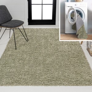 Clayton Coastal Solid Glam Shag Machine-Washable Rug - JONATHAN Y - 1 of 4