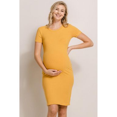 yellow bodycon maternity dress Yellow Sleek Floral Jacquard Bodycon Maternity Midi Dress