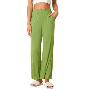 INSPIRE CHIC Women's Cotton Stretchy Elastic Waist Straight Wide-Leg Pajama Pants with Pockets - 1 of 4