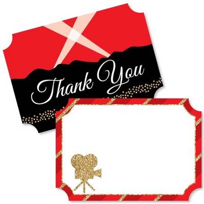 Big Dot of Happiness Red Carpet Hollywood - Shaped Thank You Cards - Movie Night Party Thank You Note Cards with Envelopes - Set of 12