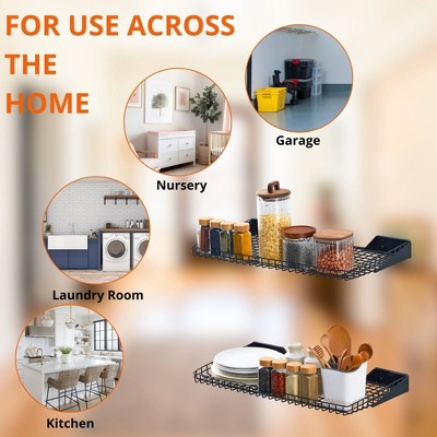 Black Powder-Coated Steel Garage Wall Shelves, 24" x 12"