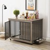 Dog Crate Furniture, Dog House Indoor with Feeding Bowl and Wheels, Wood Dog Crate Dog Kennels Decorative Dog Crate for Small Medium Dogs 43.7"W - 2 of 4