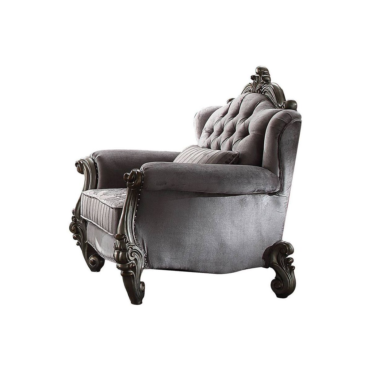Versailles Club Chair with 1 Pillow Velvet/Antique Platinum Finish - Acme Furniture - thumbnail 2
