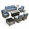 XIZZI Patio Furniture Sets for Relaxation, Comfy 3.5-Inch Cushions & 360° Swivel Action for Extra Comfort, 9 Pcs/Set - Fire Pit Table, Denim Blue - 2 of 4