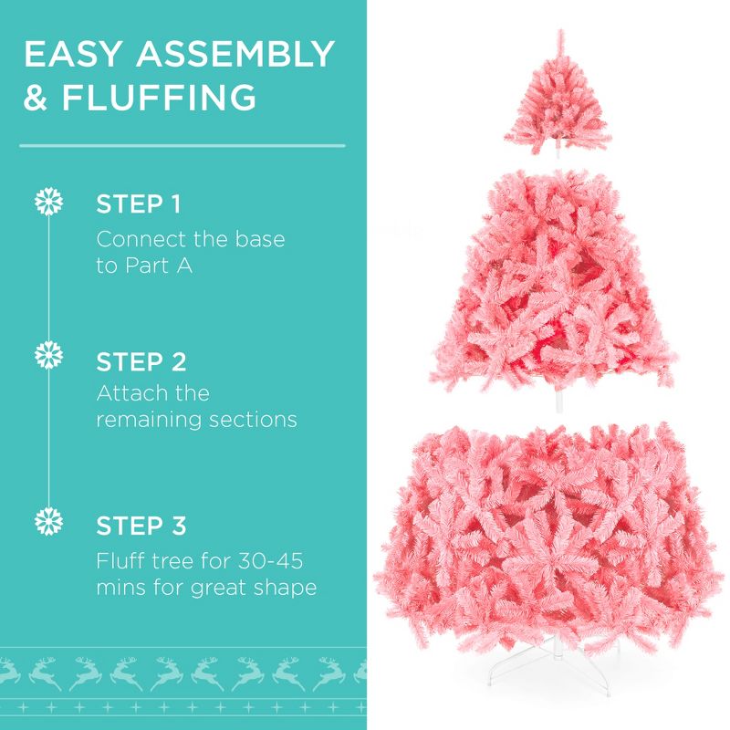 Best Choice Products Pre-Lit Pink Christmas Tree, Artificial Full Holiday Decoration w/ Branch Tips, Incandescent Lights, 4 of 10