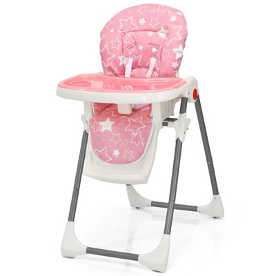 Image of Infans Folding Baby High Chair Dining Chair w/ 6-Level Height Adjustment Pink
