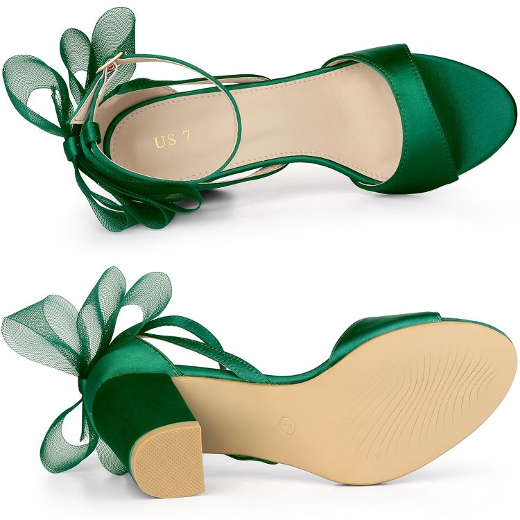 Allegra K Women's Mesh Bow Ankle Strap Open Toe Chunky Heel Sandals, 4 of 6