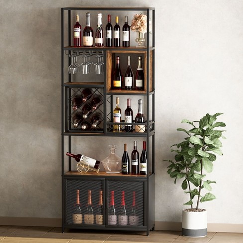 Lovmor 82.7 Industrial Tall Black Bar Wine Rack Cabinet With Glass Holder Wood Home Bar Cabinet Target