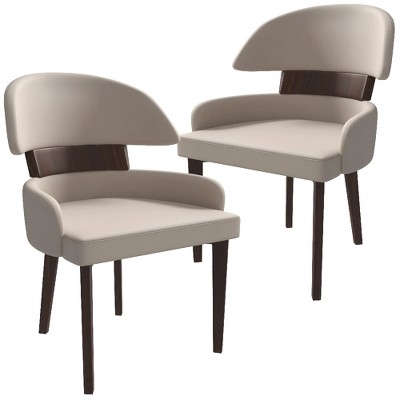 LeisureMod Ethos Leather Dining Chair – Upholstered Mid-Century Modern Accent Chair with Rubberwood Legs for Kitchen, Dining Room, or Office Set of 2
