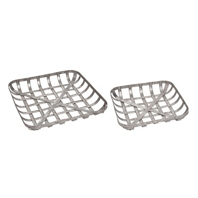 Transpac Metal 19.75 in. Silver Spring Square Tobacco Baskets Set of 2