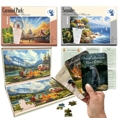 QUOKKA 60 Pieces Dementia Puzzles for Elderly - 3SET Large Piece Puzzles for Seniors - 9 Memory Flashcards with Facts