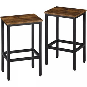HomeRoots Set of Two 26" Brown and Black Steel and Wood Backless Counter Height Bar Chairs - 1 of 4