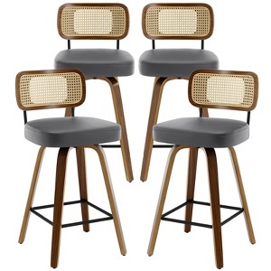 Bekrvio Swivel Counter Height Bar Stools - 26" Faux Leather Upholstered with Rattan Back,Ideal for Kitchen Island - 1 of 4