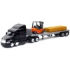 Peterbilt 387 Truck with Flatbed Trailer Black with Forklift and Hay Bales "Long Haul Trucker" 1/43 Diecast Model by New Ray - 2 of 3