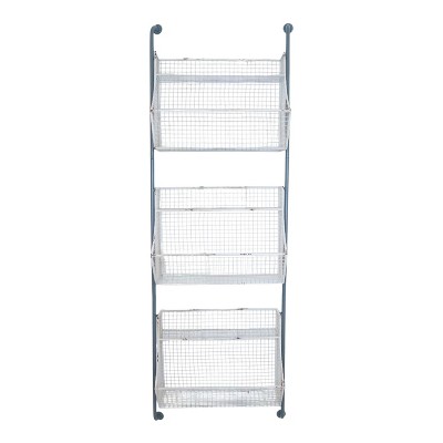 HomeRoots 24" White And Gray Metal Baskets Wall Mounted Cubby Shelf