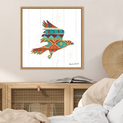 Southwestern Geometric Eagle Print on Canvas with Natural Frame