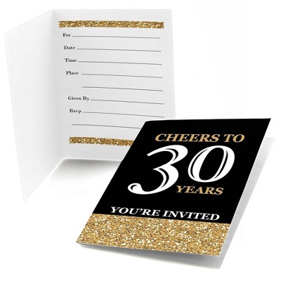 Big Dot of Happiness Adult 30th Birthday - Gold - Fill-In Birthday Party Invitations (8 count)