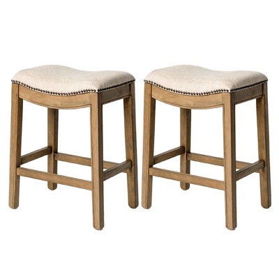 Maven Lane Adrien Upholstered Backless Saddle Kitchen Stool, Set of 2