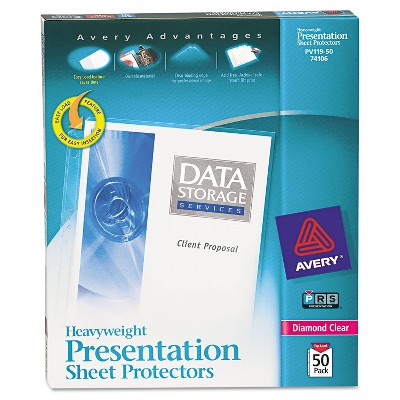 Avery Top-Load Poly Sheet Protectors Heavy Gauge Letter Diamond Clear 50/Box 74106