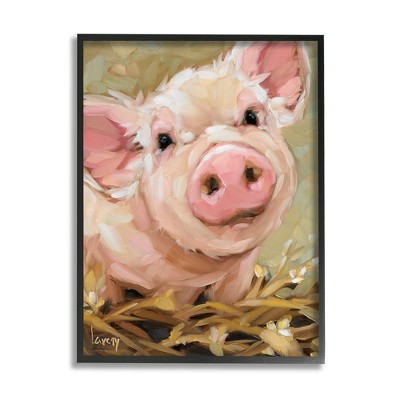Stupell Industries Happy Pig Farm Animal Portrait Framed Giclee