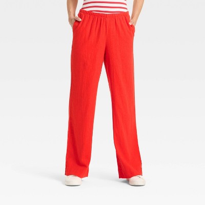 Women's Mid-Rise Wide Leg Linen Pull-On Pants - A New Day™