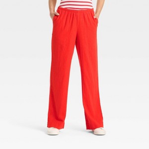 Women's Mid-Rise Wide Leg Linen Pull-On Pants - A New Day™ - 1 of 3