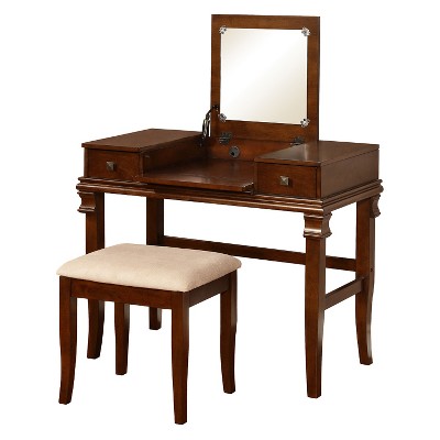 Home Angela Vanity Set Walnut - Linon