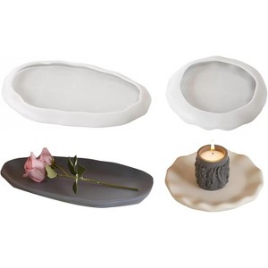 JDICTION Irregular Silicone Resin Molds 2PCS, Large Oval Round Resin Tray Mold for Jewelry Holder, Concrete Craft Home Decor - 1 of 4