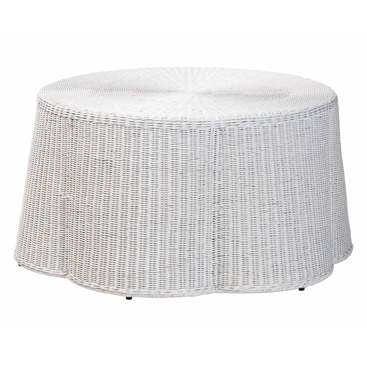 bali & pari Palm Scalloped Rattan Coffee Table Chalk White