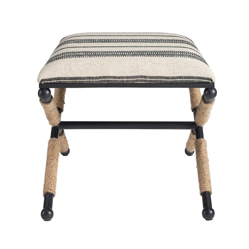 24&#34; Ashburn Boho Rope Wrapped Campaign Accent Stool Ottoman Black/Natural Wide Striped - Linon, 3 of 8