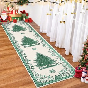 Christmas Area Rugs, Washable Non-Slip Christmas Tree Holly Sketch Carpet, Soft Low Pile Foldable Stain Resistant for Bedroom, Home - 1 of 4