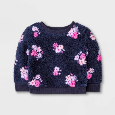 Baby Girls' Floral Cozy Sweatshirt - Cat & Jack™ Navy 6-9M