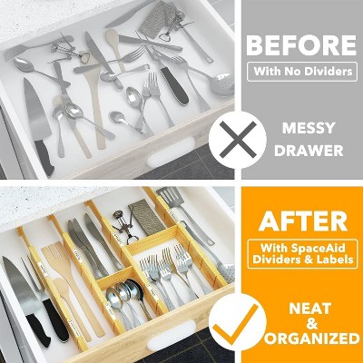 Expandable Bamboo Drawer Dividers with Labels and Inserts