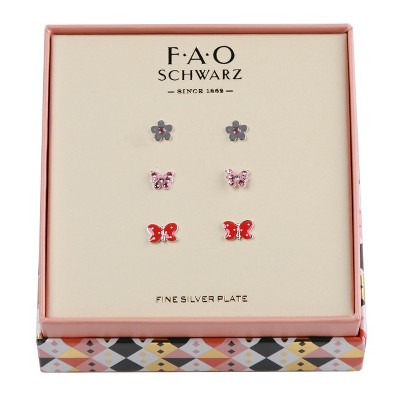 FAO Schwarz Butterfly and Flower Trio Earring Set