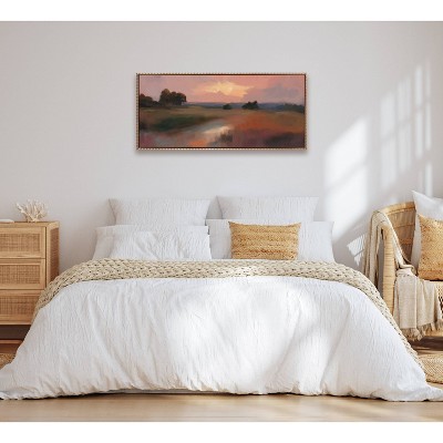 Gold Beaded Framed Abstract Landscape Canvas Art, 18x40