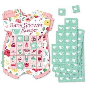 Big Dot of Happiness Floral Let's Par-Tea - Picture Bingo Cards and Markers - Garden Tea Party Baby Shower Shaped Bingo Game - Set of 18 - 1 of 4