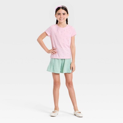 Детские Cat & Jack Girls' Short Sleeve Striped T-Shirt - Cat & Jack™ Aqua Green M — фото 2