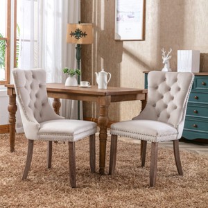 Contemporary Velvet Tufted Dining Chairs Set of 2 with Nailhead Trim,Solid Wood Legs and High Back for Dining Room-Baofuwish - 1 of 4