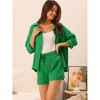 cheibear Women's Button Down Long Sleeve Sleepwear Shirt with Shorts Casual Lounge Sets - 3 of 4